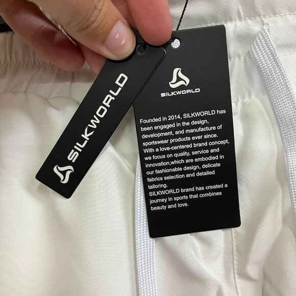 SILKWORLD Women's S White High Waist Running Zipper Pockets Athletic Shorts - Picture 3 of 11